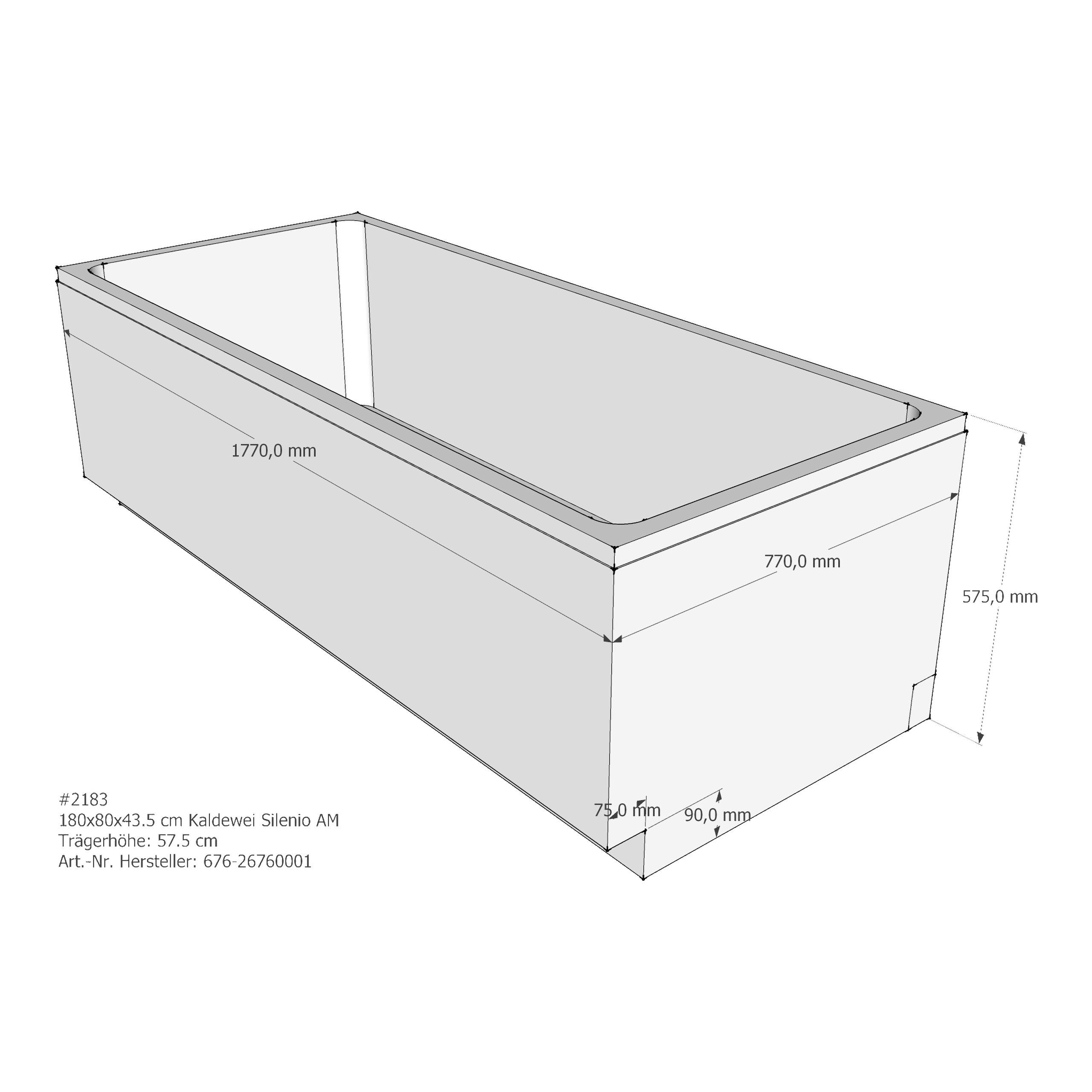 Badewannenträger für Kaldewei Silenio 180 × 80 × 43,5 cm