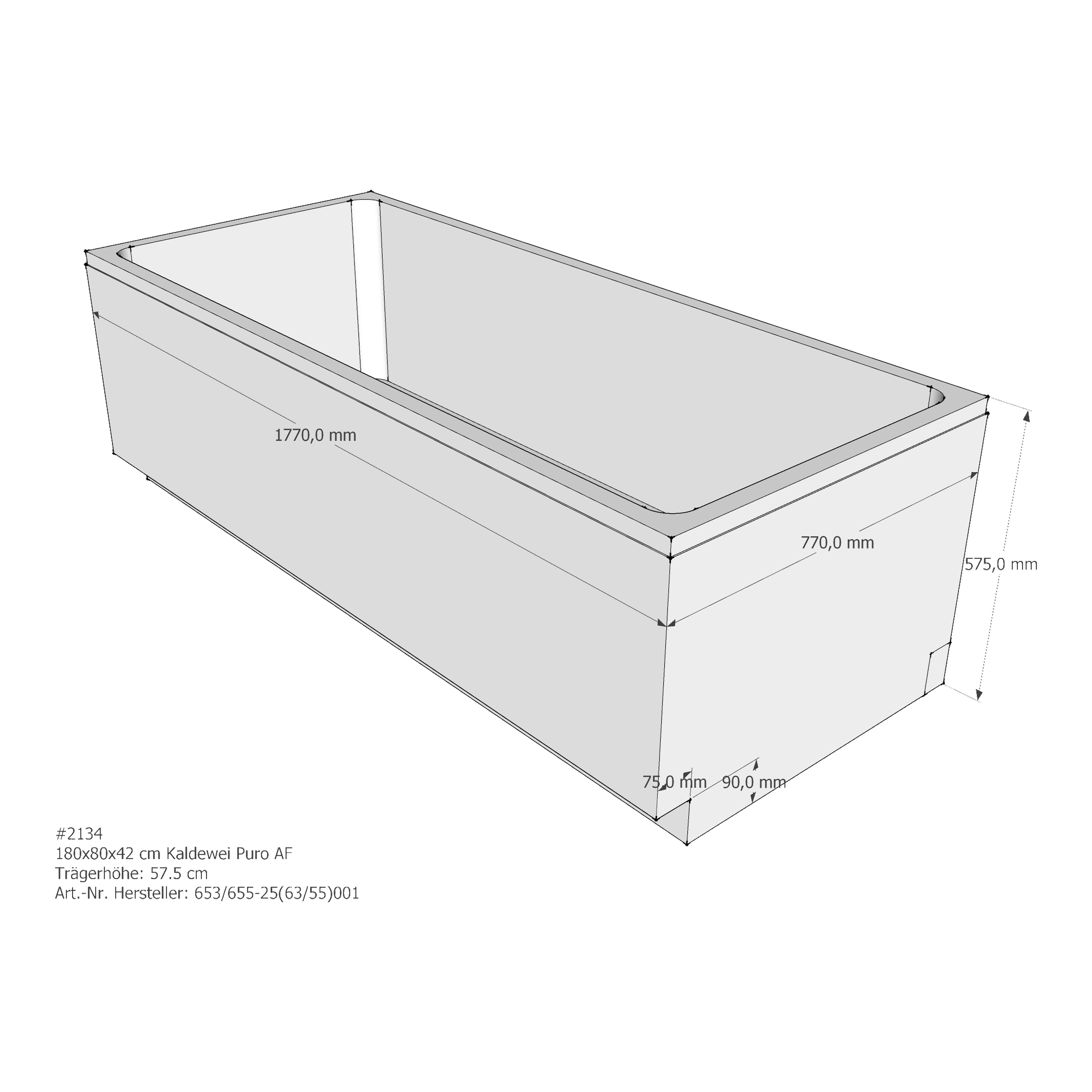 Badewannenträger für Kaldewei Puro /-Star 180 × 80 × 42 cm