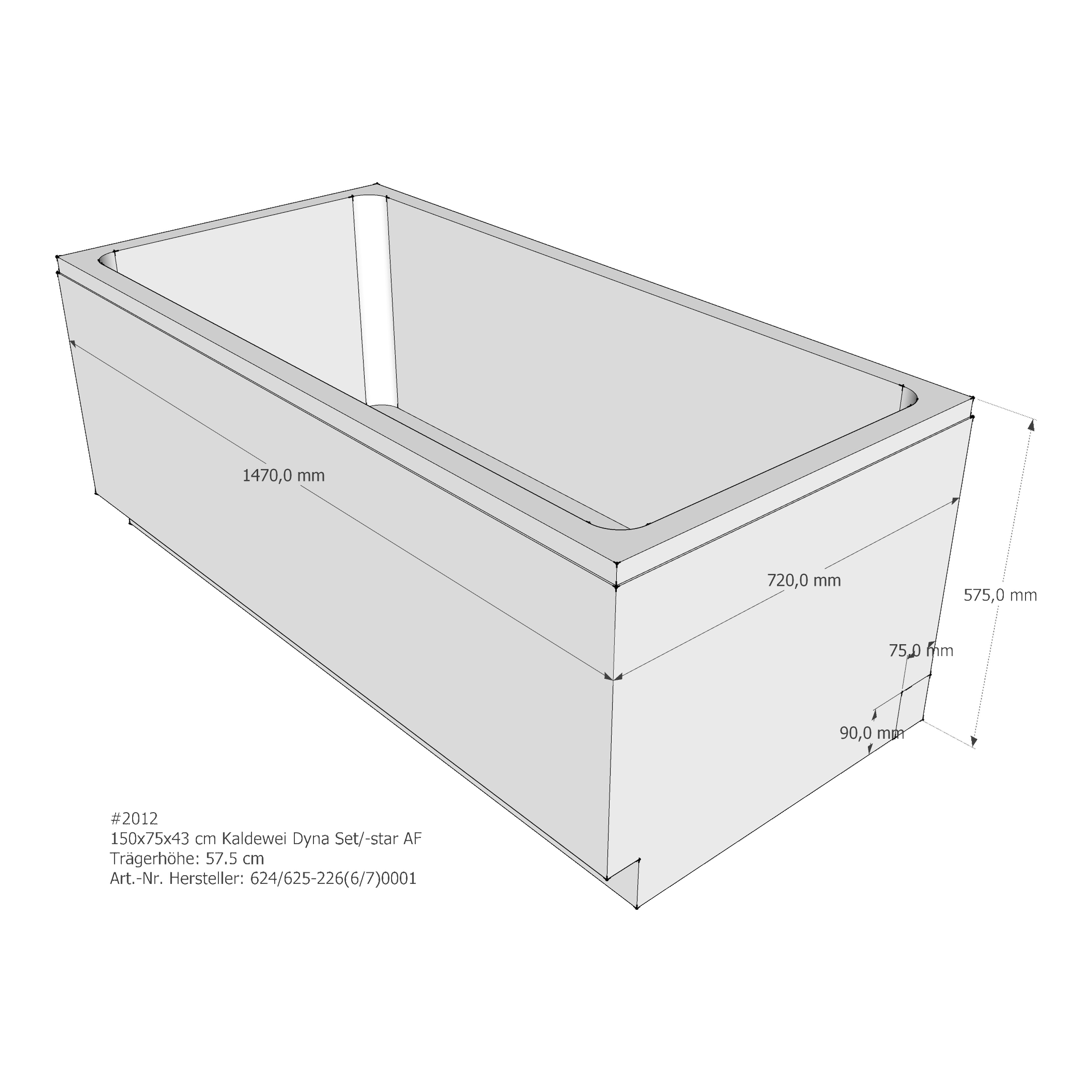Badewannenträger für Kaldewei Dyna Set /-Star 150 × 75 × 43 cm