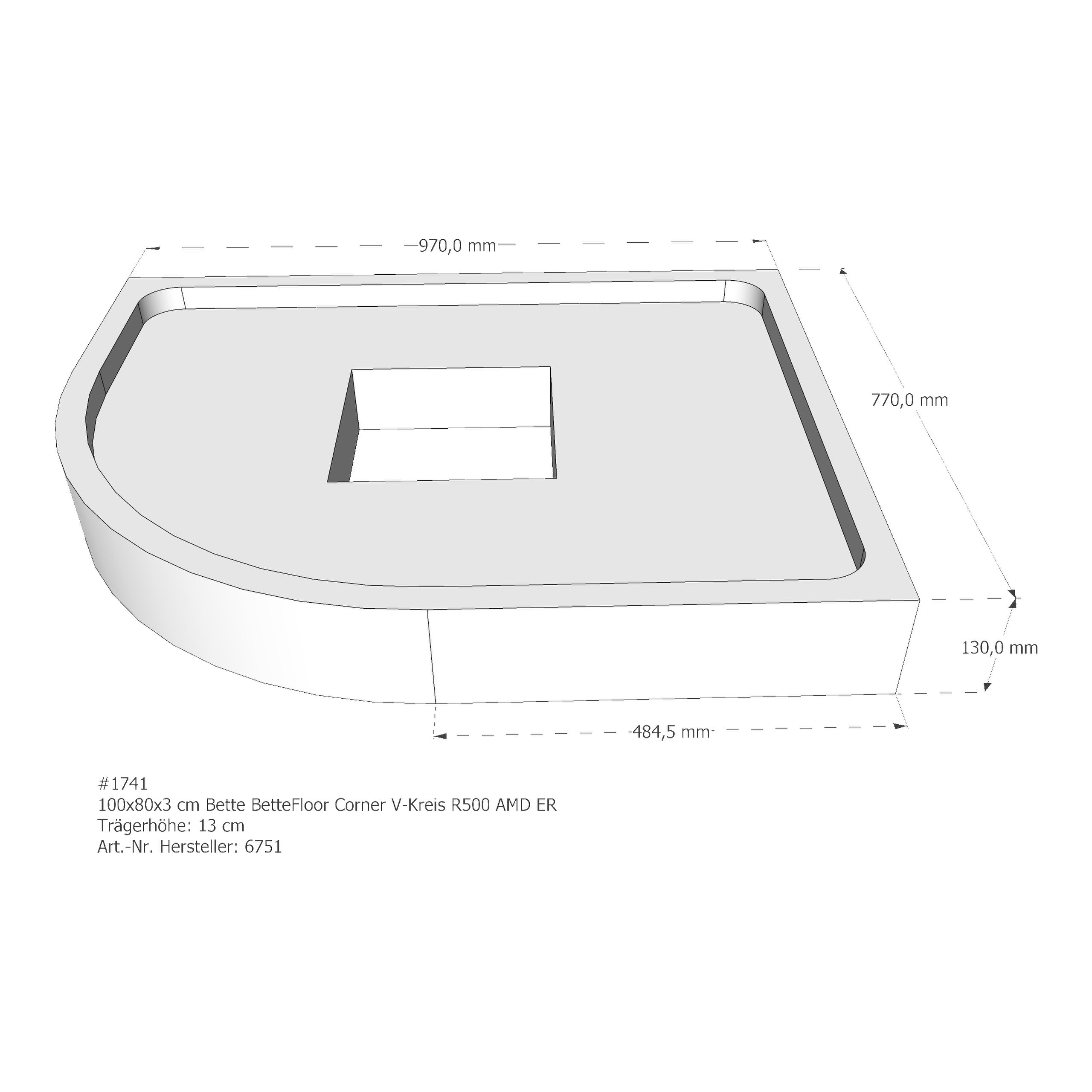 Duschwannenträger für Bette BetteFloor Corner 100 × 80 × 3 cm