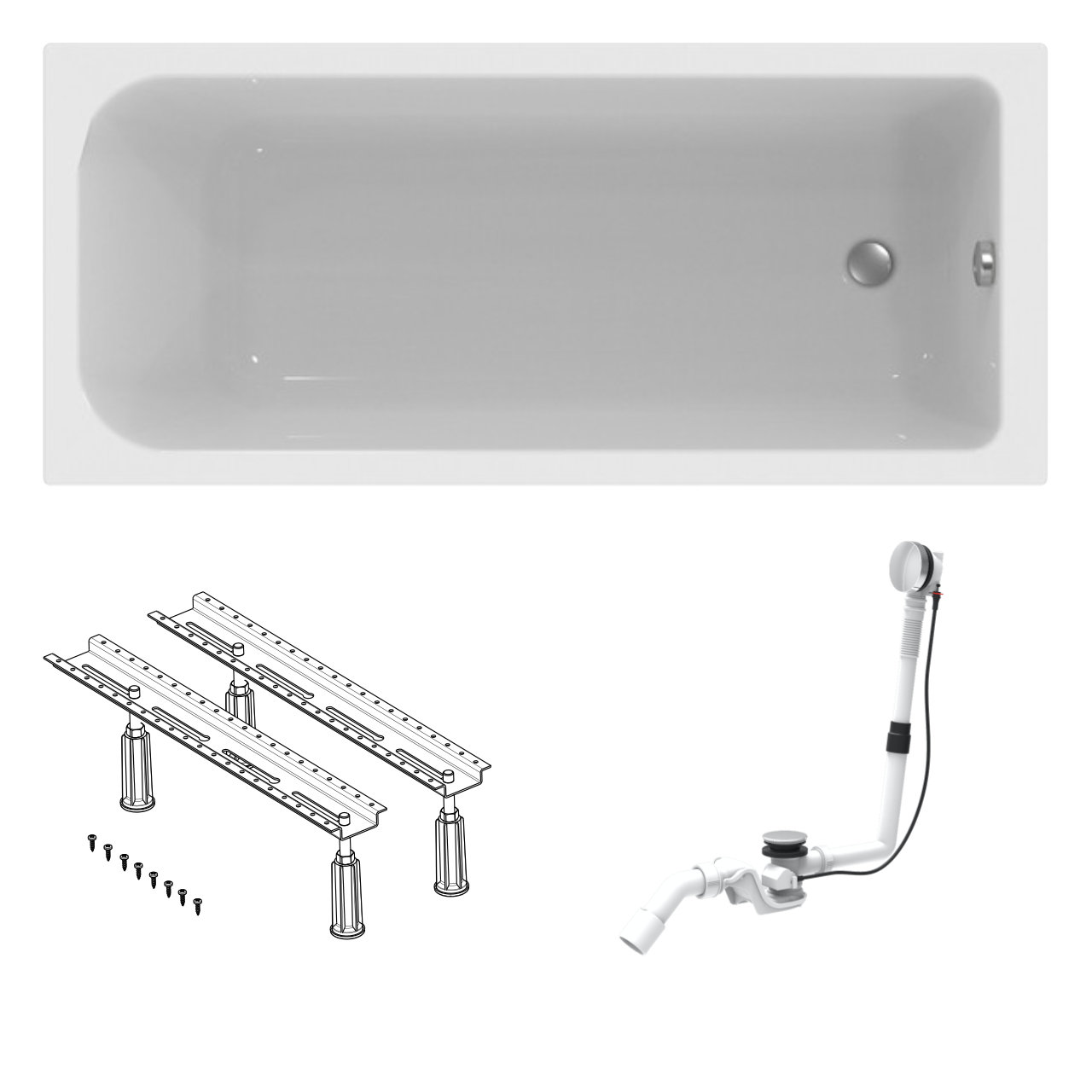 Acryl Körperform-Badewanne made by Ideal Standard 170 x 75 cm mit Füßen und Ablaufgarnitur