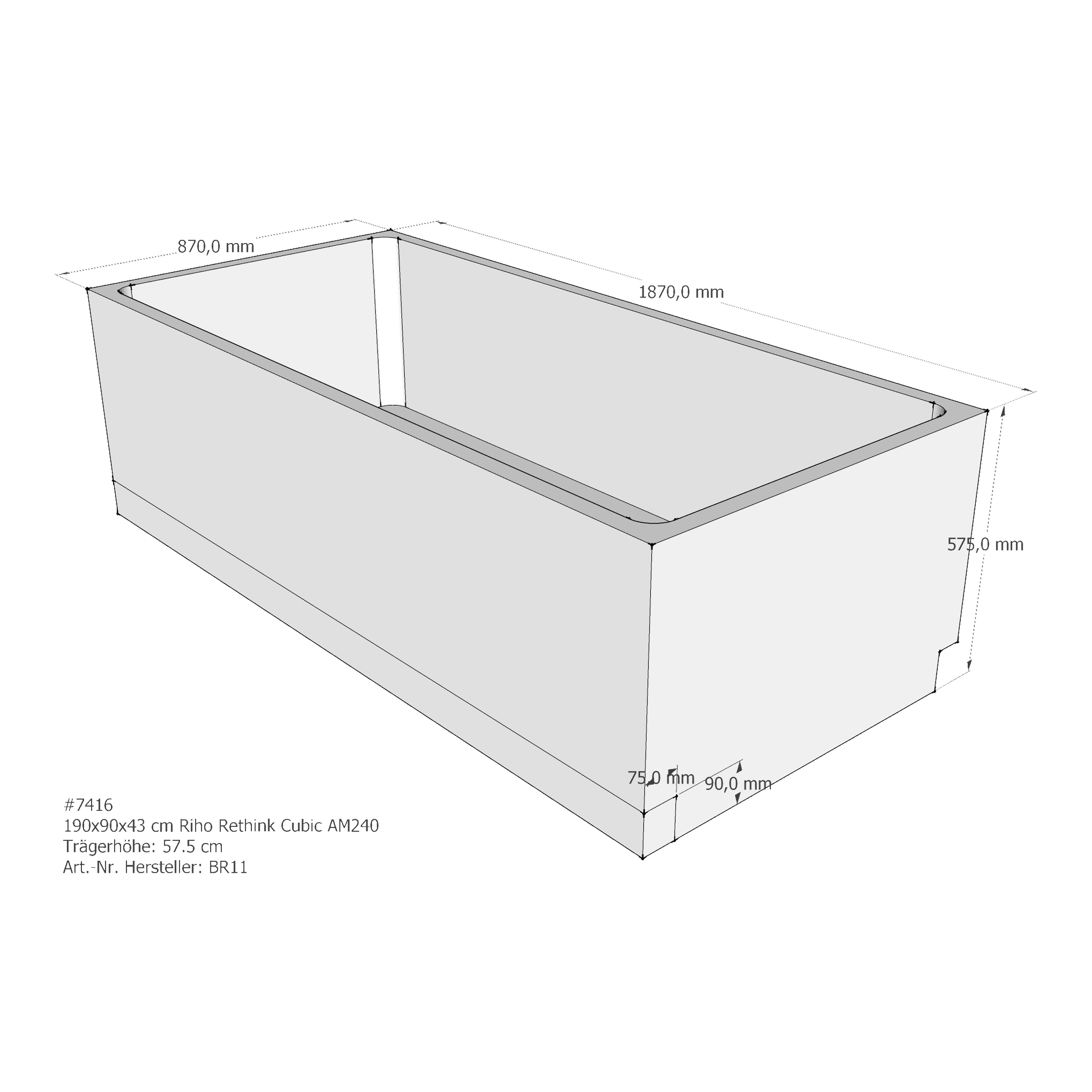 Badewannenträger für Riho Rethink Cubic 190 × 90 × 43 cm