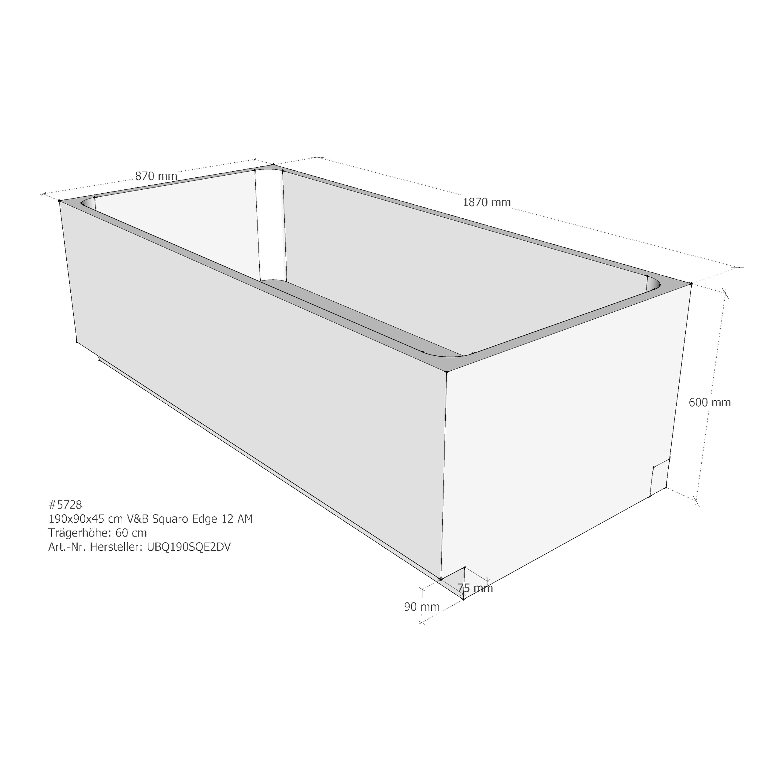 Badewannenträger für Villeroy & Boch Squaro Edge 12 190 × 90 × 45 cm