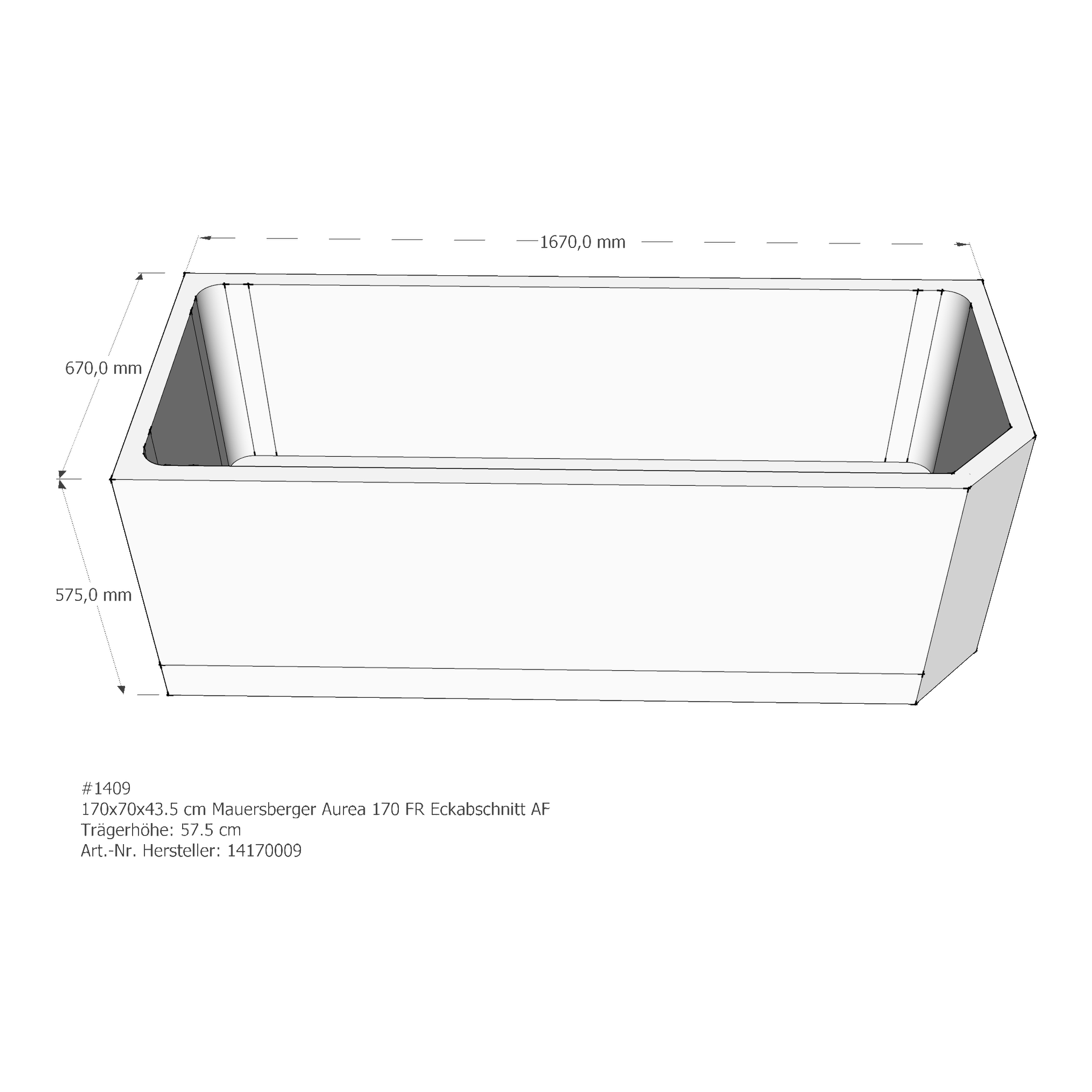 Badewannenträger für Mauersberger Aurea 170 FR 170 × 70 × 43,5 cm